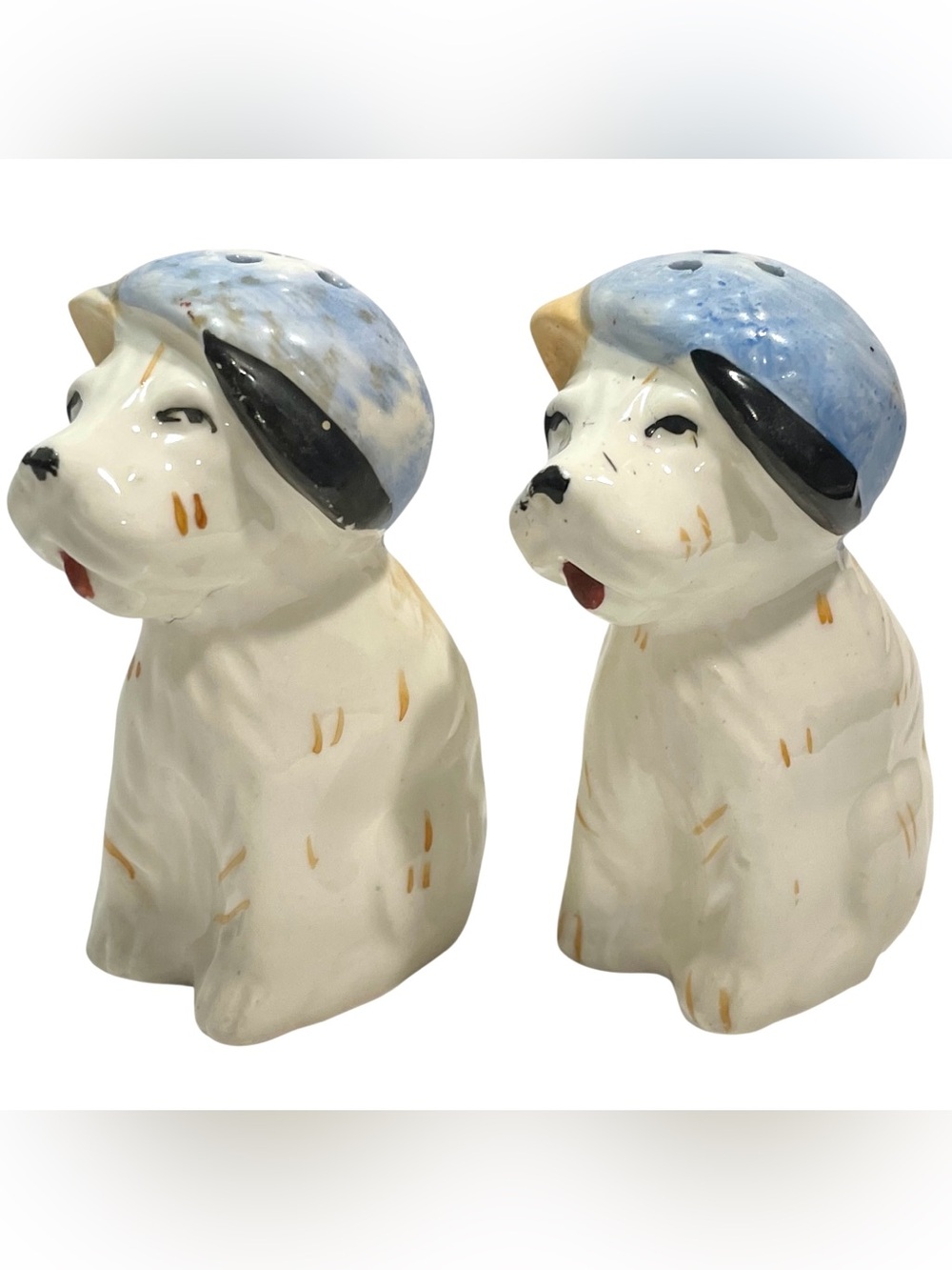 Vintage 1950s Scotty Dog with Hats Salt Pepper Shakers Ceramic Scottish Terrier